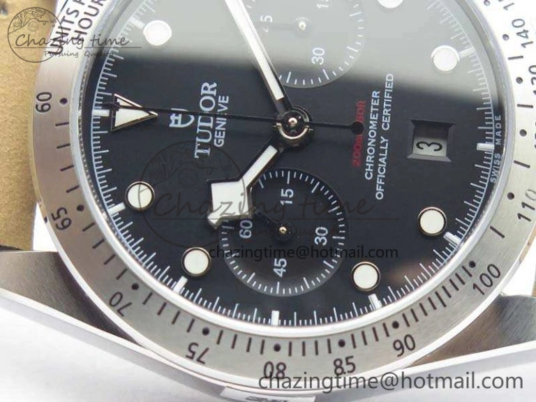 Heritage Chrono 79350 SS Best Edition Black Dial On Leather Strap A7750