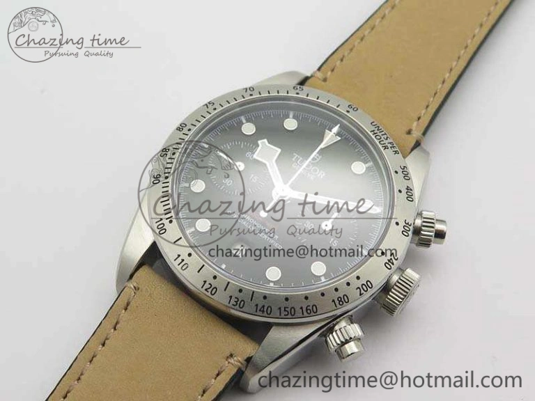 Heritage Chrono 79350 SS Best Edition Black Dial On Leather Strap A7750