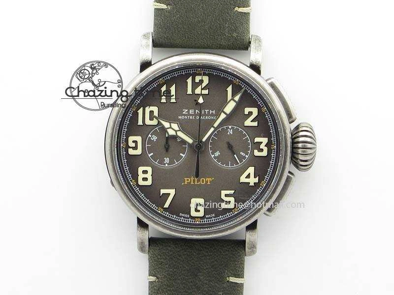 Heritage Pilot Ton-Up Aged SS Case Gray Dial On Green Leather Strap Jap Quartz