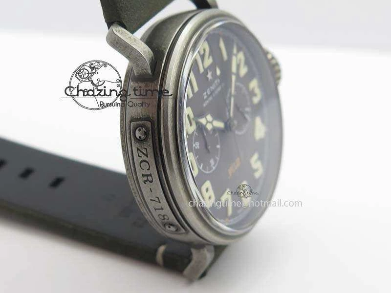 Heritage Pilot Ton-Up Aged SS Case Gray Dial On Green Leather Strap Jap Quartz
