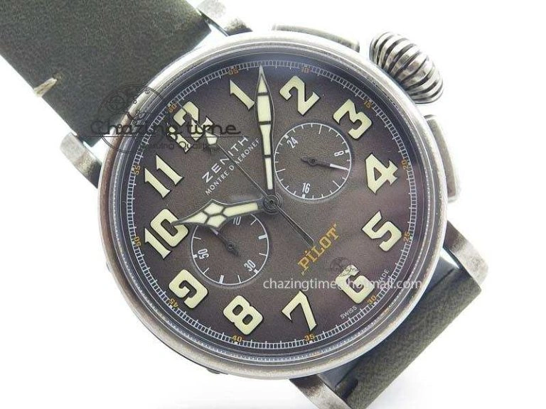Heritage Pilot Ton-Up Aged SS Case Gray Dial On Green Leather Strap Jap Quartz