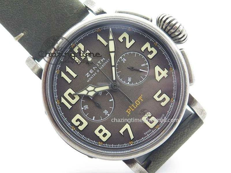 Heritage Pilot Ton-Up Aged SS Case Gray Dial On Green Leather Strap Jap Quartz