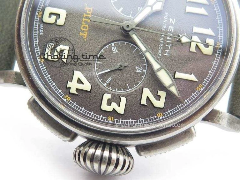 Heritage Pilot Ton-Up Aged SS Case Gray Dial On Green Leather Strap Jap Quartz