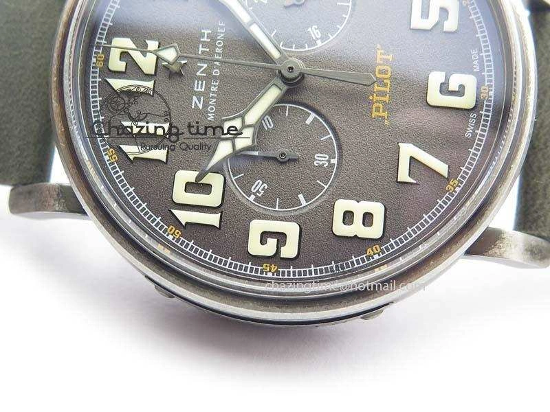 Heritage Pilot Ton-Up Aged SS Case Gray Dial On Green Leather Strap Jap Quartz