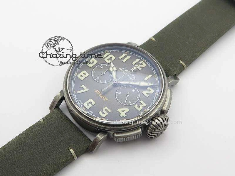Heritage Pilot Ton-Up Aged SS Case Gray Dial On Green Leather Strap Jap Quartz