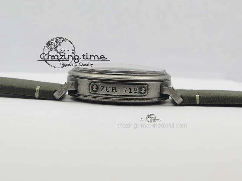 Heritage Pilot Ton-Up Aged SS Case Gray Dial On Green Leather Strap Jap Quartz