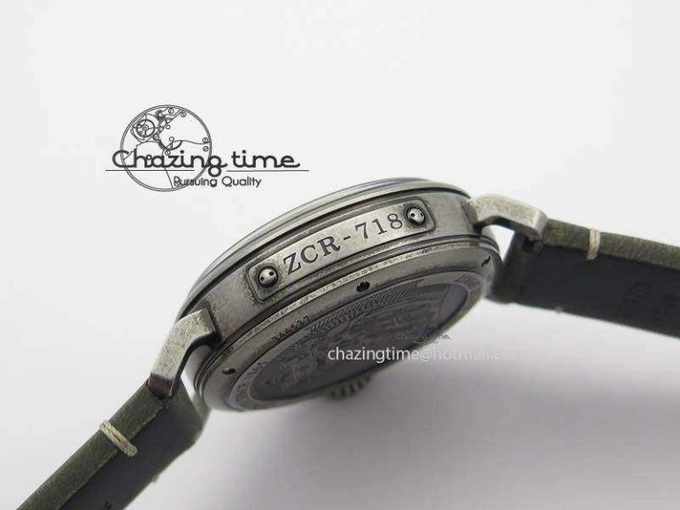 Heritage Pilot Ton-Up Aged SS Case Gray Dial On Green Leather Strap Jap Quartz