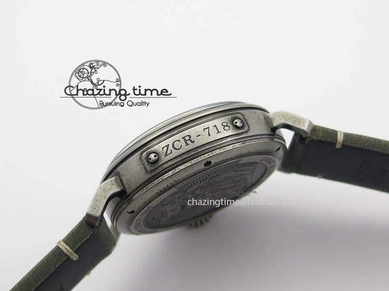Heritage Pilot Ton-Up Aged SS Case Gray Dial On Green Leather Strap Jap Quartz
