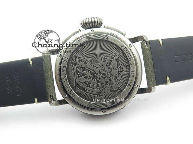 Heritage Pilot Ton-Up Aged SS Case Gray Dial On Green Leather Strap Jap Quartz