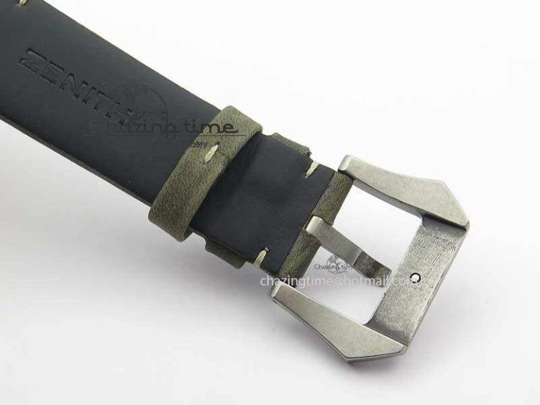 Heritage Pilot Ton-Up Aged SS Case Gray Dial On Green Leather Strap Jap Quartz