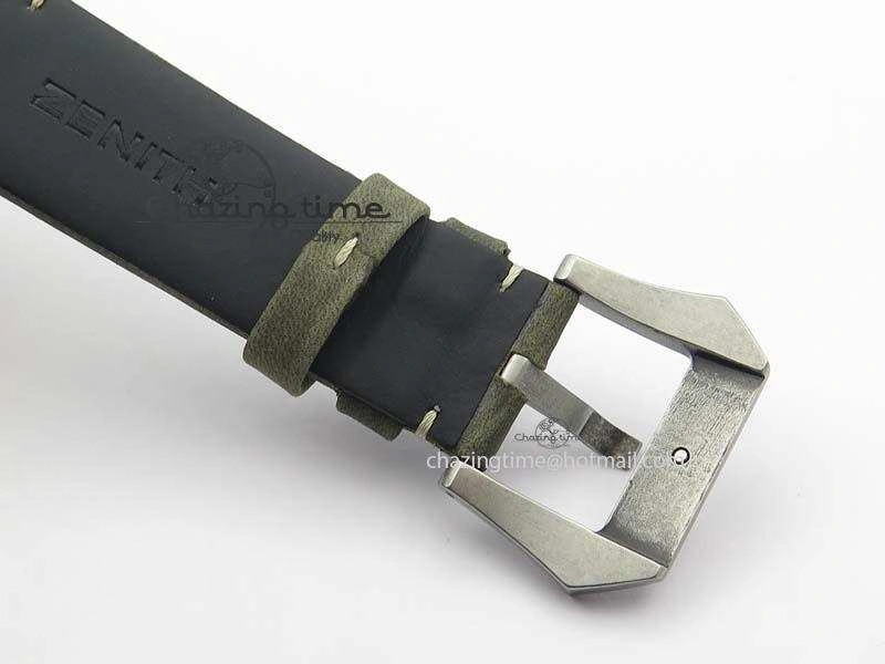 Heritage Pilot Ton-Up Aged SS Case Gray Dial On Green Leather Strap Jap Quartz
