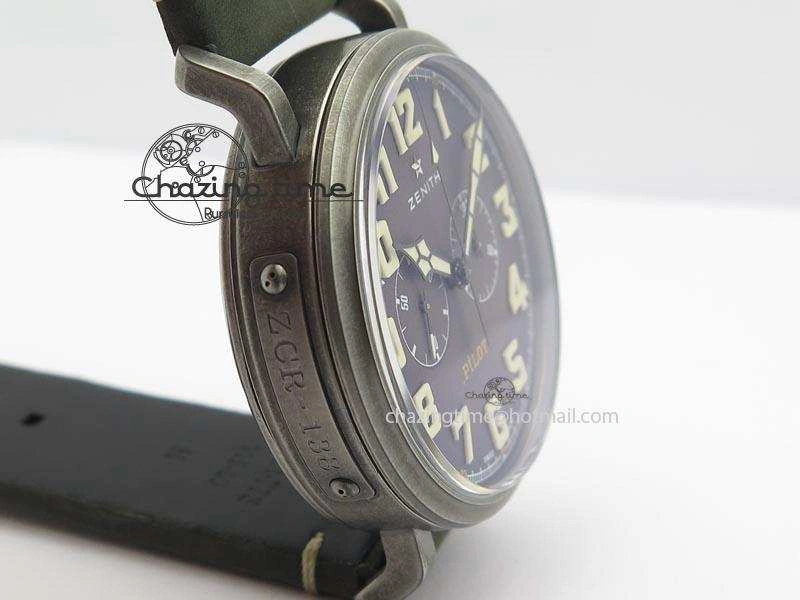 Heritage Pilot Ton-Up Aged SS Case V6F 1:1 Best Edition On Green Nubuck Strap A7750