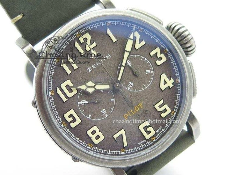 Heritage Pilot Ton-Up Aged SS Case V6F 1:1 Best Edition On Green Nubuck Strap A7750