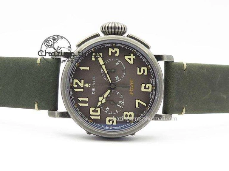 Heritage Pilot Ton-Up Aged SS Case V6F 1:1 Best Edition On Green Nubuck Strap A7750