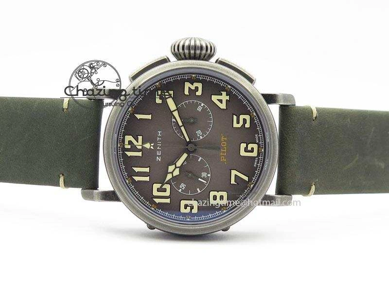 Heritage Pilot Ton-Up Aged SS Case V6F 1:1 Best Edition On Green Nubuck Strap A7750