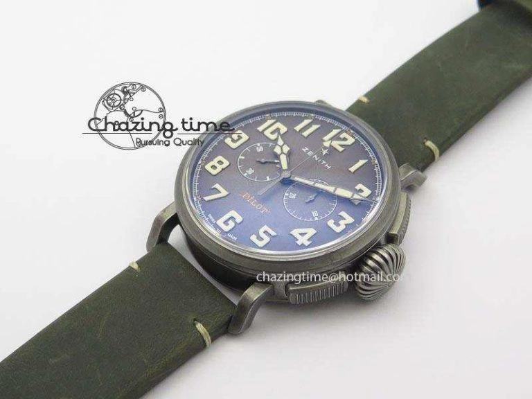 Heritage Pilot Ton-Up Aged SS Case V6F 1:1 Best Edition On Green Nubuck Strap A7750