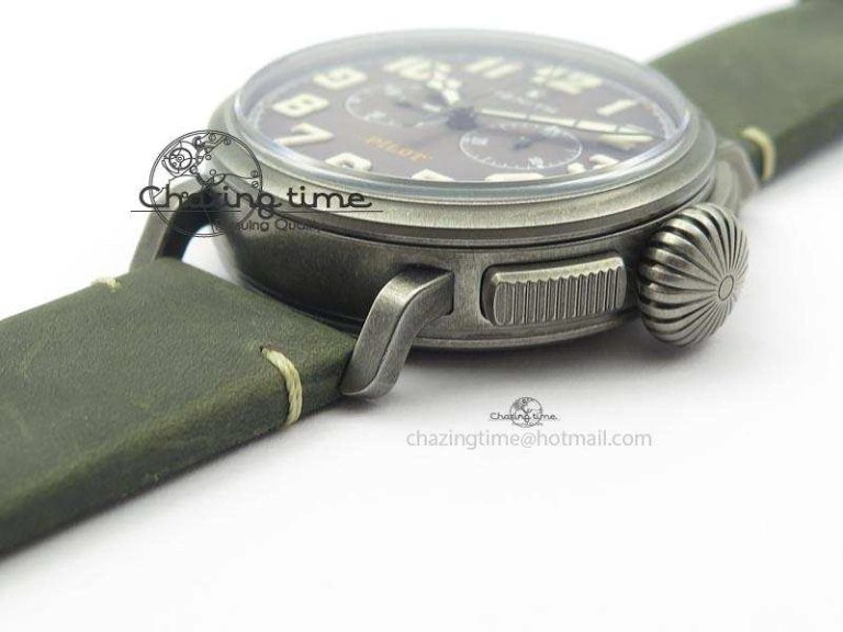 Heritage Pilot Ton-Up Aged SS Case V6F 1:1 Best Edition On Green Nubuck Strap A7750