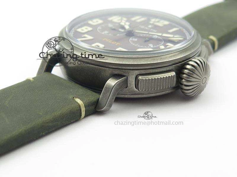 Heritage Pilot Ton-Up Aged SS Case V6F 1:1 Best Edition On Green Nubuck Strap A7750