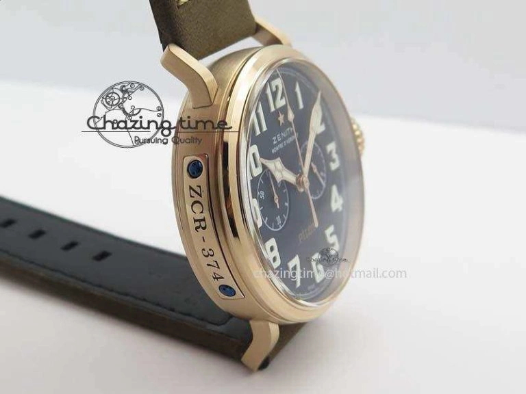 Heritage Pilot Ton-Up RG Case Black Dial On Brown Asso Leather Strap Jap Quartz