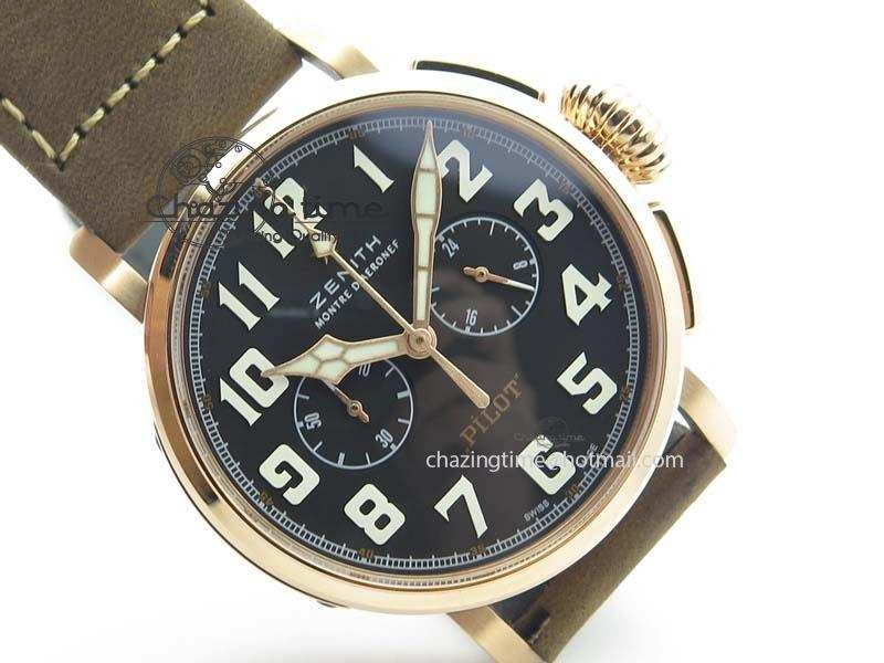 Heritage Pilot Ton-Up RG Case Black Dial On Brown Asso Leather Strap Jap Quartz
