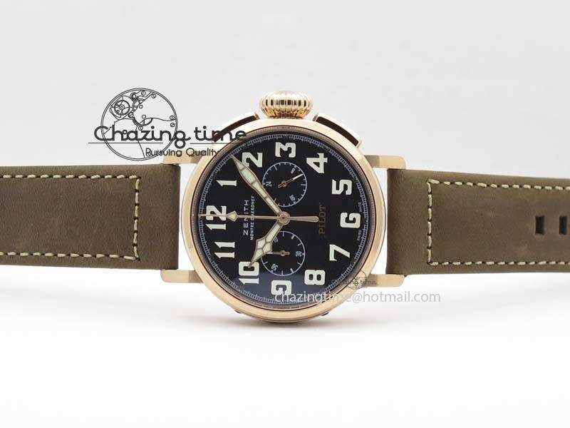 Heritage Pilot Ton-Up RG Case Black Dial On Brown Asso Leather Strap Jap Quartz