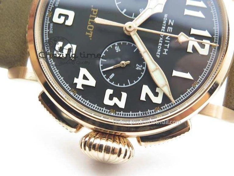 Heritage Pilot Ton-Up RG Case Black Dial On Brown Asso Leather Strap Jap Quartz