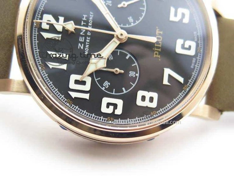 Heritage Pilot Ton-Up RG Case Black Dial On Brown Asso Leather Strap Jap Quartz