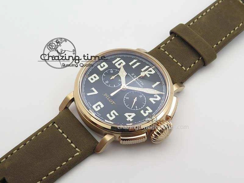 Heritage Pilot Ton-Up RG Case Black Dial On Brown Asso Leather Strap Jap Quartz