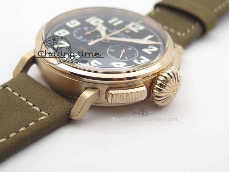 Heritage Pilot Ton-Up RG Case Black Dial On Brown Asso Leather Strap Jap Quartz