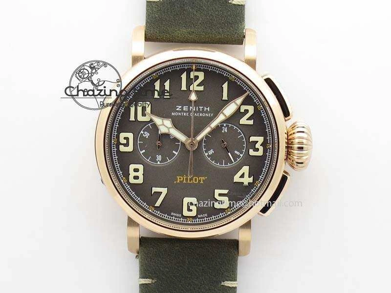 Heritage Pilot Ton-Up RG Case Gray Dial On Green Leather Strap Jap Quartz