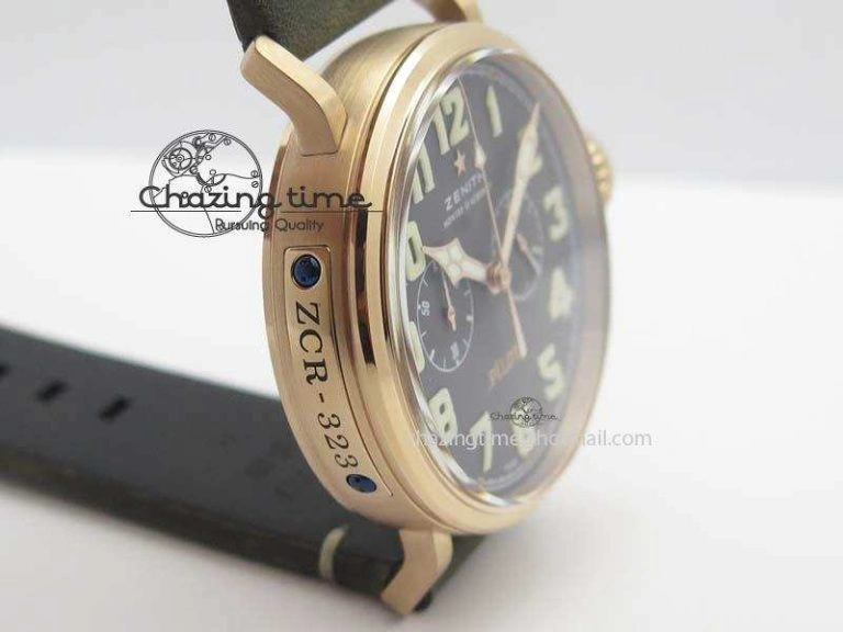 Heritage Pilot Ton-Up RG Case Gray Dial On Green Leather Strap Jap Quartz