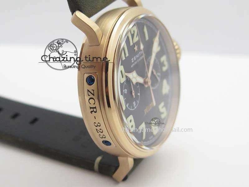 Heritage Pilot Ton-Up RG Case Gray Dial On Green Leather Strap Jap Quartz