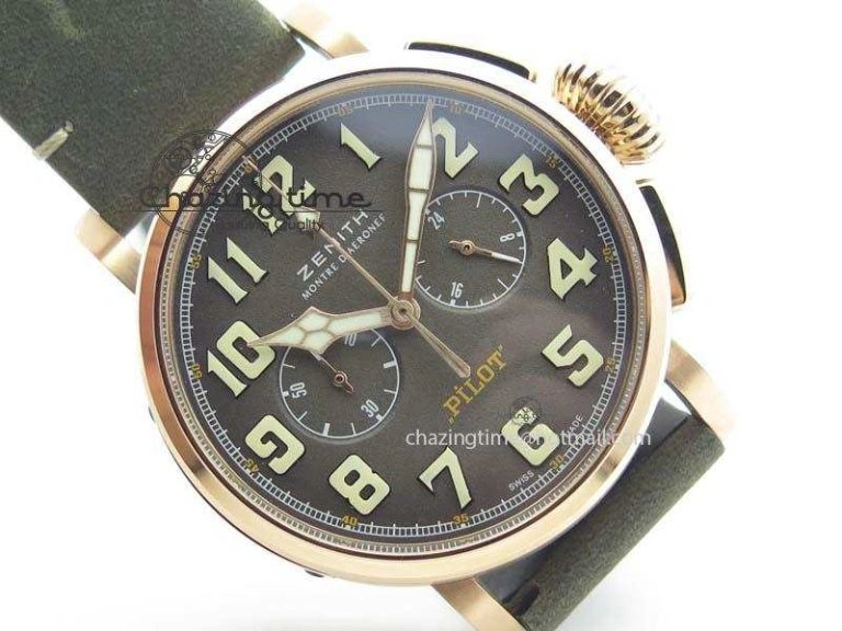 Heritage Pilot Ton-Up RG Case Gray Dial On Green Leather Strap Jap Quartz