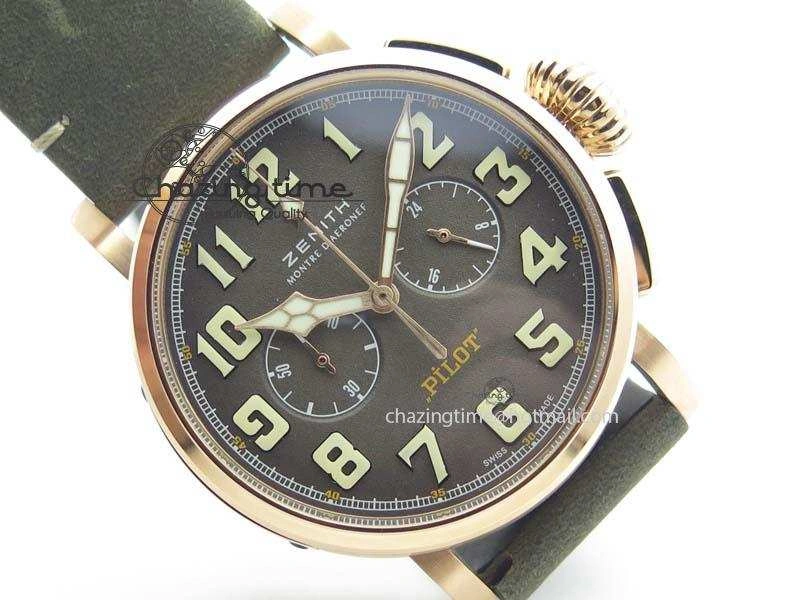 Heritage Pilot Ton-Up RG Case Gray Dial On Green Leather Strap Jap Quartz