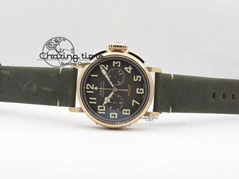 Heritage Pilot Ton-Up RG Case Gray Dial On Green Leather Strap Jap Quartz