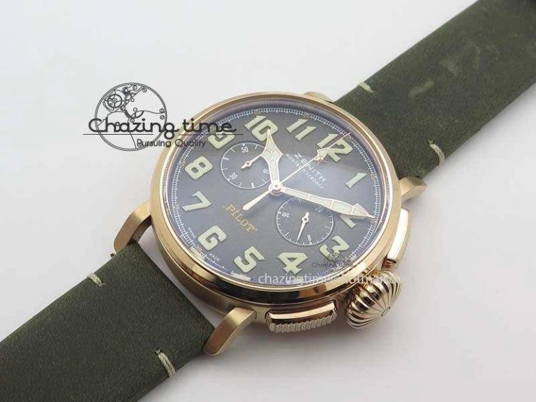 Heritage Pilot Ton-Up RG Case Gray Dial On Green Leather Strap Jap Quartz