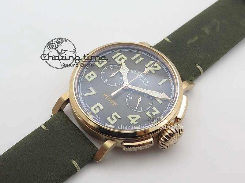 Heritage Pilot Ton-Up RG Case Gray Dial On Green Leather Strap Jap Quartz