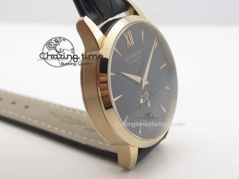 Heritage Spirit Moonphase RG Black Dial On Black Leather Strap MIYOTA 9015
