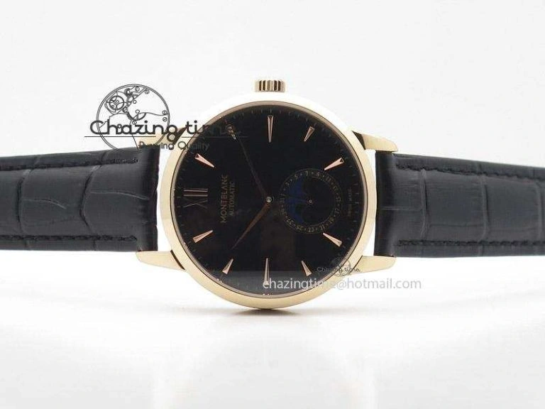 Heritage Spirit Moonphase RG Black Dial On Black Leather Strap MIYOTA 9015