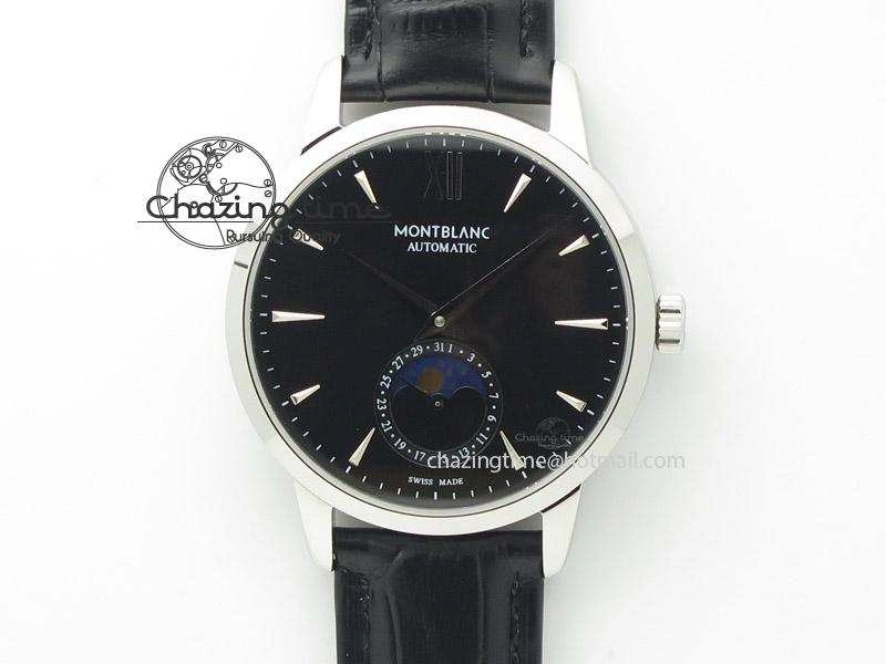 Heritage Spirit Moonphase SS Black Dial On Black Leather Strap MIYOTA 9015