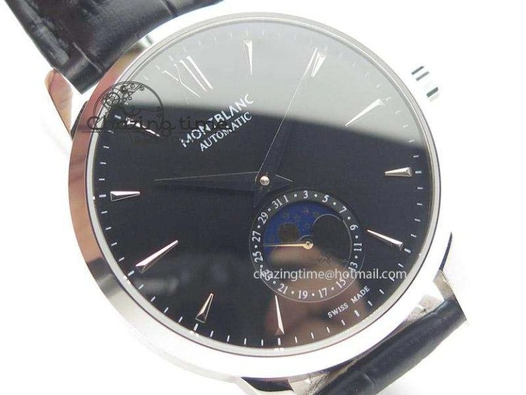 Heritage Spirit Moonphase SS Black Dial On Black Leather Strap MIYOTA 9015
