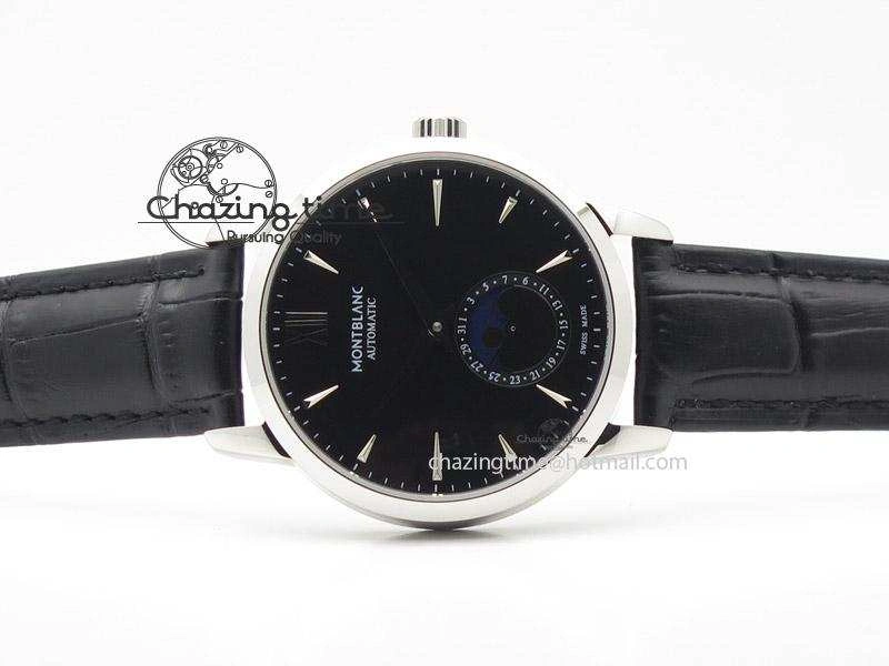 Heritage Spirit Moonphase SS Black Dial On Black Leather Strap MIYOTA 9015