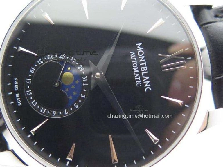 Heritage Spirit Moonphase SS Black Dial On Black Leather Strap MIYOTA 9015