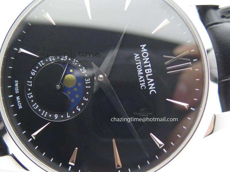 Heritage Spirit Moonphase SS Black Dial On Black Leather Strap MIYOTA 9015