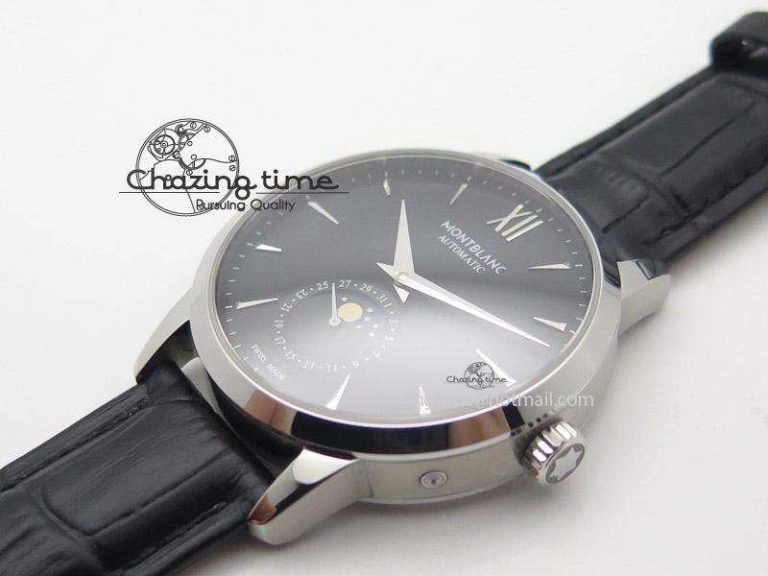 Heritage Spirit Moonphase SS Black Dial On Black Leather Strap MIYOTA 9015