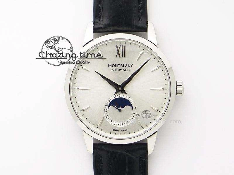 Heritage Spirit Moonphase SS Silver Dial SS Markers On Black Leather Strap MIYOTA 9015