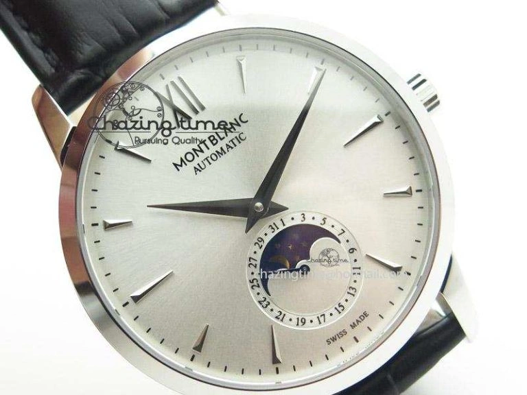 Heritage Spirit Moonphase SS Silver Dial SS Markers On Black Leather Strap MIYOTA 9015