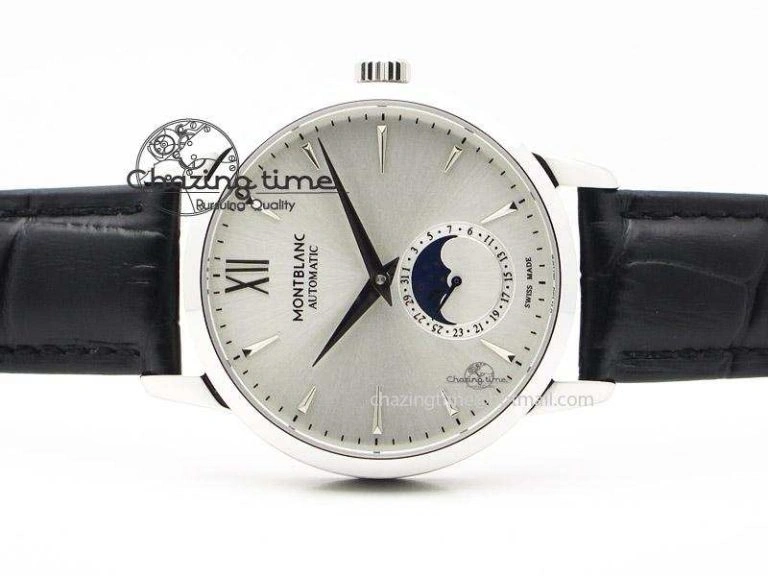 Heritage Spirit Moonphase SS Silver Dial SS Markers On Black Leather Strap MIYOTA 9015
