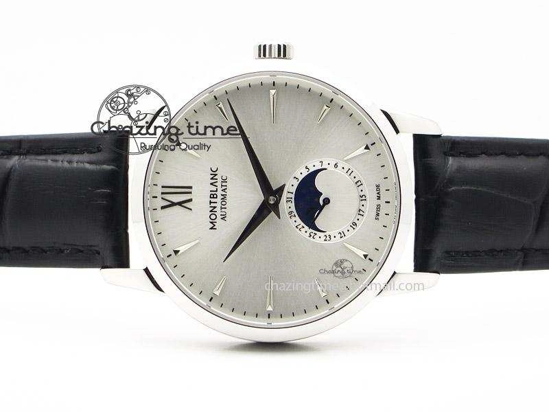 Heritage Spirit Moonphase SS Silver Dial SS Markers On Black Leather Strap MIYOTA 9015