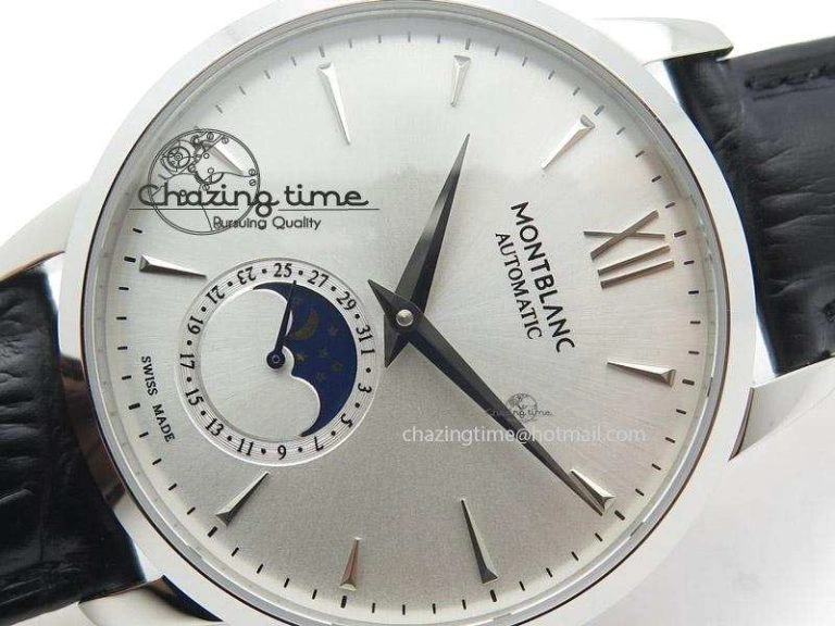 Heritage Spirit Moonphase SS Silver Dial SS Markers On Black Leather Strap MIYOTA 9015